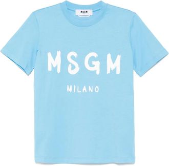 Msgm logo-print T-shirt - women - Cotton - 44 - Blue
