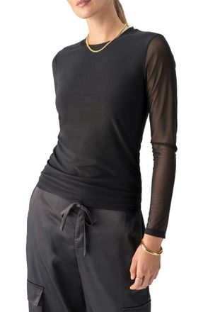 Sanctuary Perfect Mesh Long Sleeve T-Shirt in Black at Nordstrom, Size Large