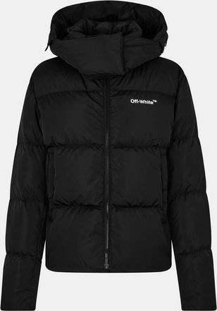 Off-white Womens Off White Solid Patterned Hooded Puffer Jacket in Black/White - Size 6 UK