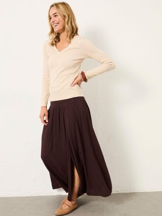 Fat Face FatFace Harper Brown 100% Cotton Pleated Maxi Skirt
