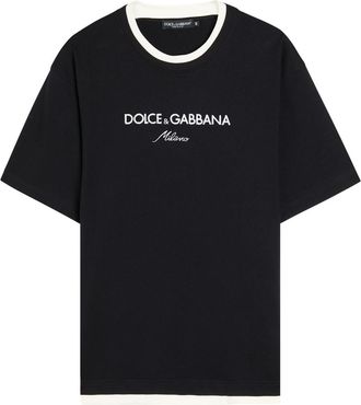 Dolce & Gabbana Logo-embroidered Cotton T-shirt - Black - 52 (IT52 / XL)