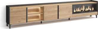 Skraut Home Skraut Home - Mueble Tv, Televisi&oacute;n, Muebles De Sal&oacute;n, Almacenaje, 315x35x61cm, Para Tv Hasta 80, Chimenea El&eacute;ctrica Xxl, Dise&ntilde;o Industrial, Led, Esti