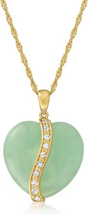 Ross-Simons Jade Heart Pendant Necklace With. White Sapphires in 18kt Gold Over Sterling