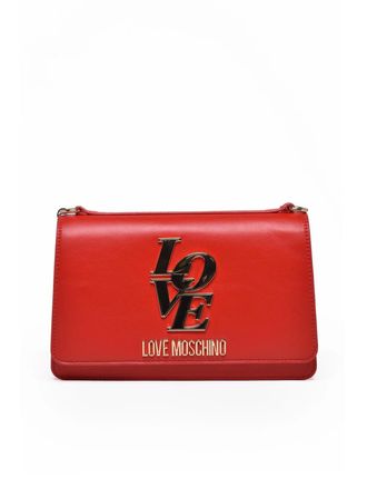 Love Moschino Smooth Red Polyurethane Shoulder Bag With Clip Closure