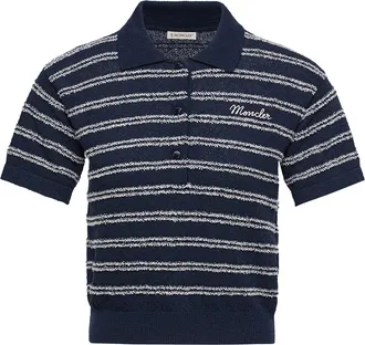 Moncler Moncler Cotton Blend Boucl&eacute; Cr&ecirc;pe Polo Shirt, Women, Blue, Size: Xs
