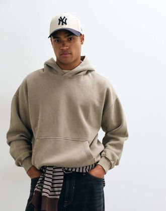 Abercrombie & Fitch felpa con cappuccio essenziale in taupe slavato-Neutro