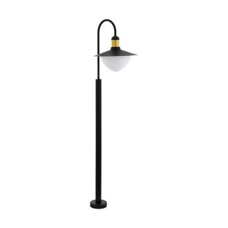 Loops IP44 Outdoor Bollard Light Black & Gold Curved Arm Post 1 x 60W E27 Bulb