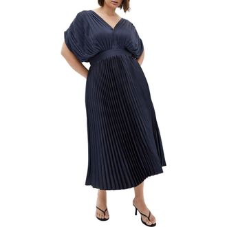 City Chic Henley Pleated Maxi Dress in Navy at Nordstrom Rack, Size Xxl/24W