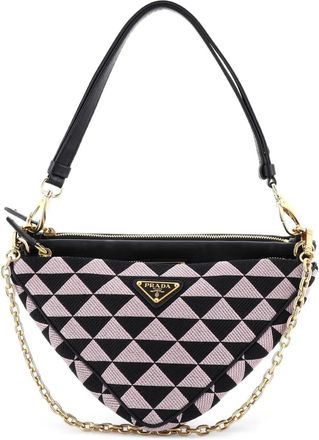 Prada Double Symbole Triangle Bag Leather and Jacquard Mini shoulder bag - Zwart