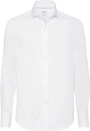 Brunello Cucinelli Twill Slim-Fit Overhemd - Heren - Zakelijke Overhemden - Wit - 2XL - Katoen - Overhemden