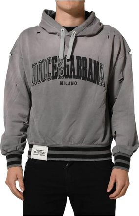 Dolce & Gabbana Graphic Hooded Sweatshirt - Heren - Hoodies - Grijs - L - Katoen - Hoodies & sweatvesten