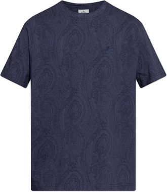 Etro Katoenen T-shirt met Arnica-motief - Heren - T-shirts - Blauw - S - Katoen - Tops