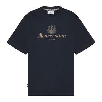 Aquascutum T-Shirts, male, Blue, Size: 2XL Active Big Logo Tee Navy