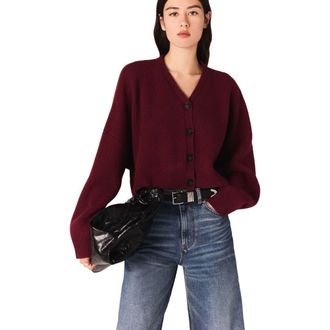 Maje Cropped wool-blend cardigan in Burgundy at Nordstrom, Size Medium