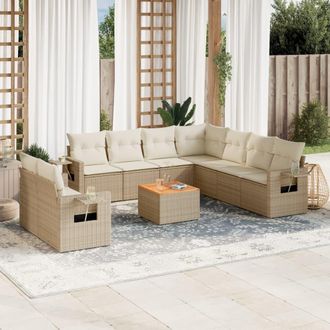 vidaXL Juego De Sof&aacute;s Jard&iacute;n Con Cojines Beige 10 Pzas Rat&aacute;n Sint&eacute;tico Vidaxl
