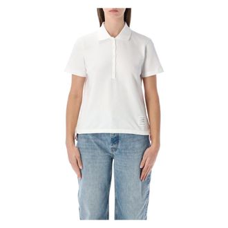Thom Browne Tops, Dames, Wit, 3Xs, Katoen, Klassieke Piqu&eacute; Relaxed Fit Polo met Streep op de Achterkant