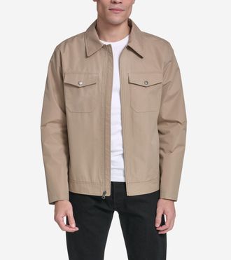 Cole Haan Mens Cotton Trucker Jacket - Beige Size Medium Water-Resistant