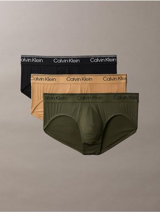 Calvin Klein Mens Microfiber Stretch 3-Pack Hip Brief - Multi - XL