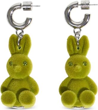 Bimba & Lola flocked-rabbit hoop earrings - women - Resin/Brass/Polyamide/glass - One Size - Green
