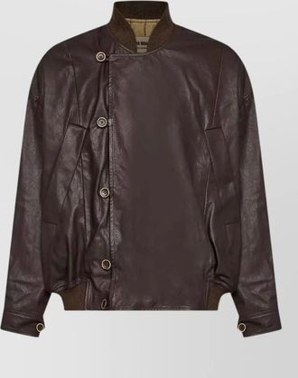 Uma Wang leather ribbed-collar off-center jacket