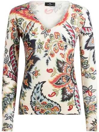 Etro paisley-print knitted top - women - Cashmere/Silk - 40 - Neutrals