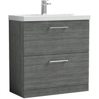 Nuie Nuie Arno Anthracite Woodgrain 800mm 2 Drawer Vanity Unit and Thin Edge Ceramic Basin - ARN535D