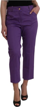Bencivenga Lila Katoen Straight Cropped Broek - Dames - Vrijetijds broeken - Paars - XL - Katoen - Broeken