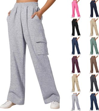 Generic Womens Cargo Joggers Wide Leg Trousers for Women Elasticat High Waisted Sweatpants Ladies Cargo Trousers Casual Baggy Jogging Pants Running Athletic T