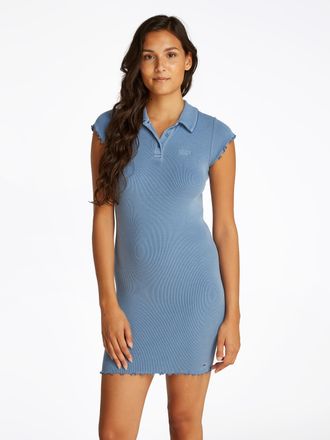 Tommy Jeans Polokleid TOMMY JEANS TJW GMD RIB POLO SS DRESS, Damen, Gr. XL (42), N-Gr, blau (colorado blau), Rippware, Obermaterial: 95% Baumwolle, 5% Elasthan, u