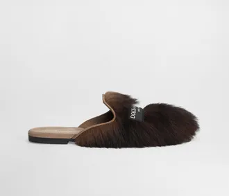Dolce & Gabbana Shearling And Suede Slippers - Woman Slides And Mules Brown 37.5