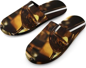 Generic Cigar And Wine Whiskey Mens Cozy House Slippers Winter Warm Shoes with Anti-Slip Sole for Travel Indoor Outdoor