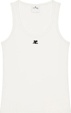 Courr&egrave;ges White Solid Scoop Neck Top
