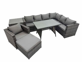 Fimous Patio Furniture Sets with Dining Table Chair Big Stool Side Table in Dark Grey