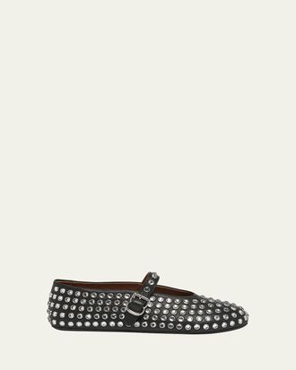 Alaia Leather Mary Jane Flats With Allover Studs