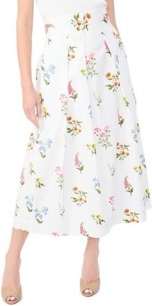 Ted Baker Rihana Pleated Floral Cotton Midi Skirt in Vanilla Ice at Nordstrom, Size 14