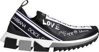 Dolce & Gabbana Zwart Wit Sorrento Sneakers Rubber Zool - Dames - Sneakers - Zwart - 35 1/2 EU - Polyester - Schoenen