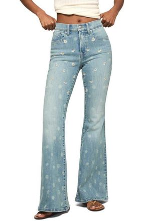 Lucky Brand Stevie Daisy Embroidered High Waist Bell Flare Jeans in Dazing Around Wash at Nordstrom, Size 30 30