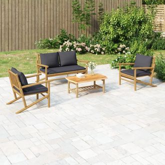 vidaXL Set De Muebles De Jard&iacute;n 4 Piezas Bamb&uacute; Con Cojines Gris Oscuro Vidaxl