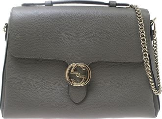 Gucci Interlocking Top Handle Leather Gray Leather Handbag (Pre-Owned)