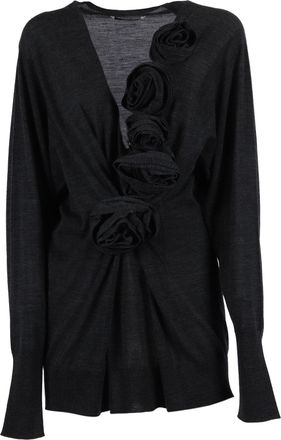 Alberta Ferretti Long-Sleeved Knit Top with Fabric Rosette Detail