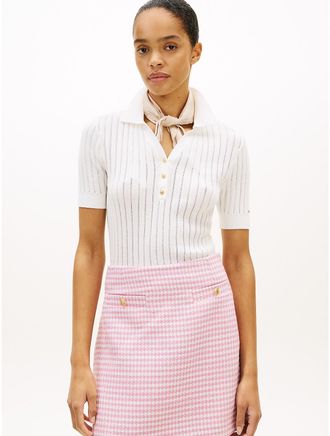 Tommy Hilfiger Womens Short-Sleeve Pointelle Sweater Polo - White - XL