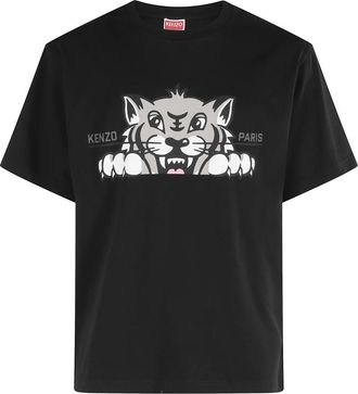 Kenzo Blije Tijger Oversize T-shirt - Heren - T-shirts - Zwart - XS - Katoen - Tops