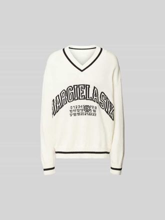 Maison Margiela Oversized Pullover mit V-Ausschnitt in Offwhite, Gr&ouml;&szlig;e L