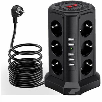 OEM Regleta Con 12 Tomas De Corriente Y 5 Puertos Usb - Protecci&oacute;n Contra Sobretensiones De 1500 J - Cable Para Pc Ign&iacute;fugo De 2 M - Interruptores Indepen