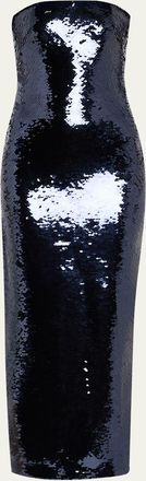 Monique Lhuillier Sequined Strapless Column Dress