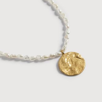 Monica Vinader Gold Capri Keshi Pearl Disc Necklace Pearl