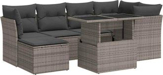 vidaXL Set De Sof&aacute;s De Jard&iacute;n 7 Pzas Con Cojines Rat&aacute;n Sint&eacute;tico Gris Vidaxl