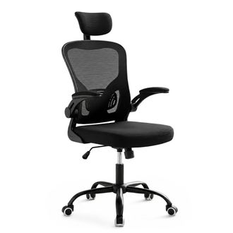 Relaxdays Relaxdays Silla De Oficina Giratoria Y Basculante, Regulable En Altura, Con Soporte Lumbar Y Reposacabezas, Malla Negra