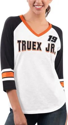 G-III 4Her by Carl Banks Womens G-III 4Her by Carl Banks White/Black Martin Truex Jr Top Team V-Neck 3/4 Sleeve T-Shirt at Nordstrom, Size Small