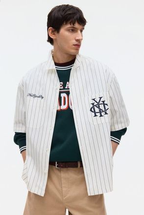 H&M Regular Fit Embroidered-motif Shirt in White/striped at Nordstrom, Size Xx-Large